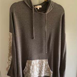 Hailey & Co Gray and Cream Cowl Neck Sweater with Soft Knit BOUTIQUE BRAND